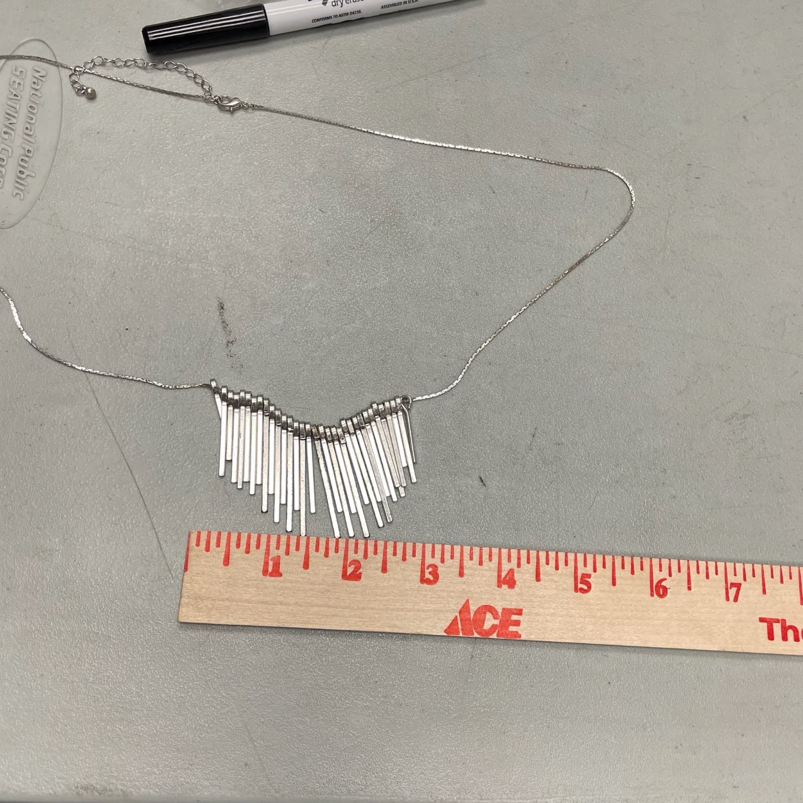 Vintage Silver Toned Lobster Modernist Statement Fringe Necklace Sunburst - 14" - Thumbnail 10