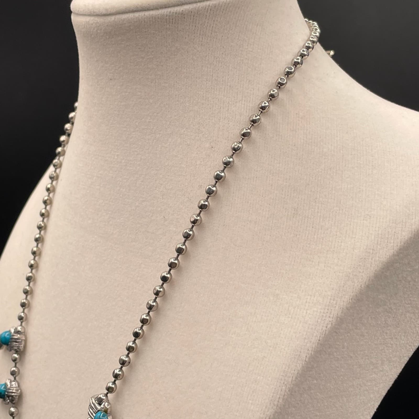 Vintage VTG Silver-Tone Lobster Turquoise Beaded Squash Blossom Naja Pendant - Thumbnail 11