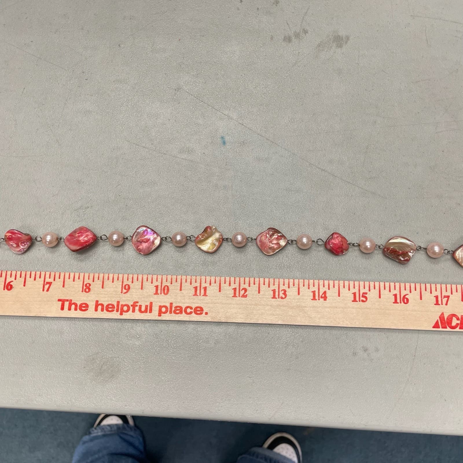 Vintage White Pink Dyed Plastic Mother-of-Pearl Lobster Beaded Necklace - 9" - Thumbnail 12