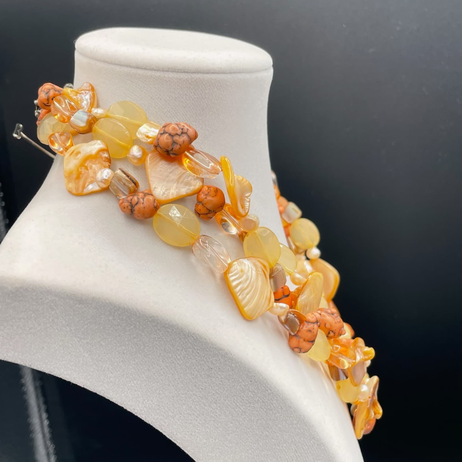 Vintage Dyed Mother-of-Pearl Sea Shell Rock Lobster Beaded Necklace - 19" - Thumbnail 6