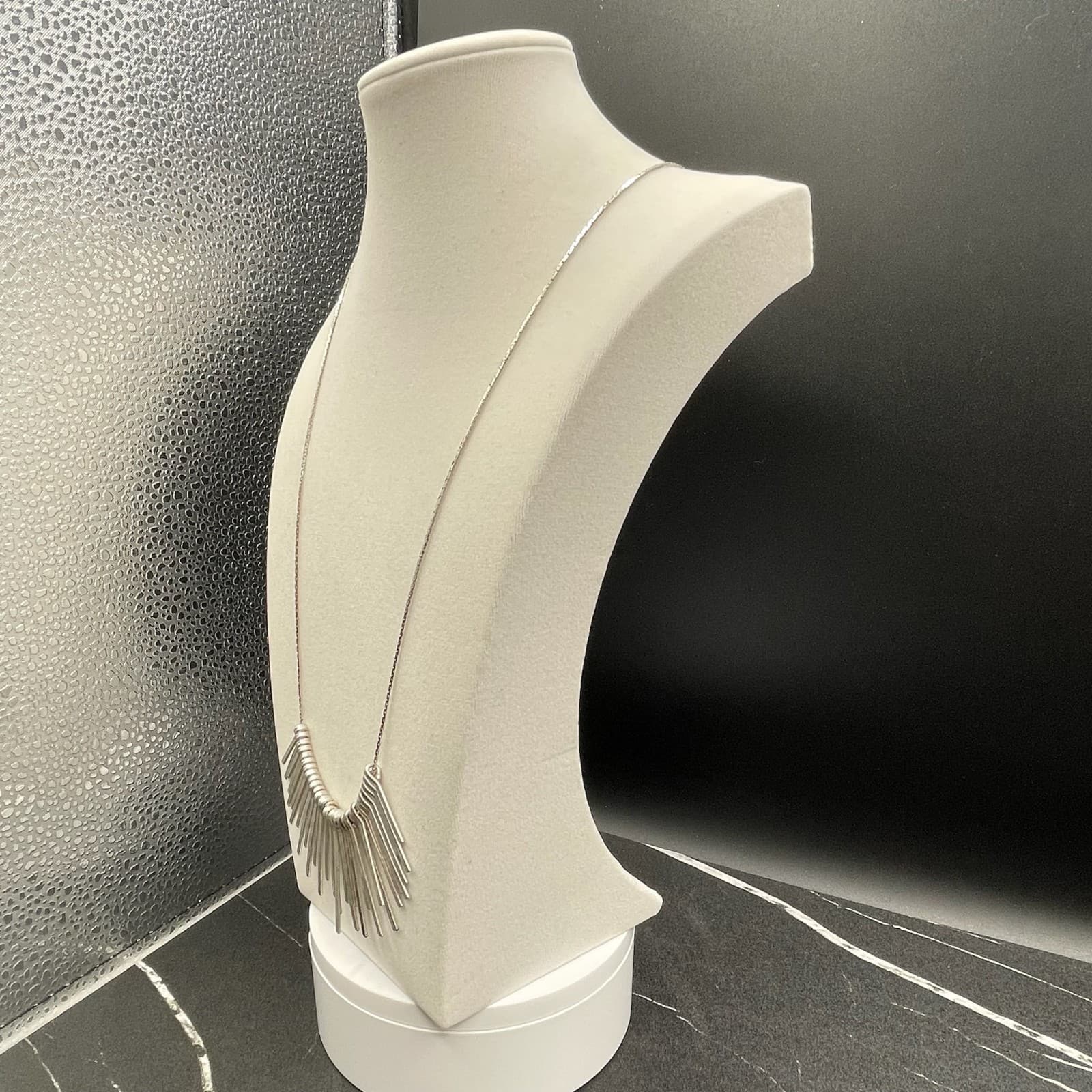 Vintage Silver Toned Lobster Modernist Statement Fringe Necklace Sunburst - 14" - Thumbnail 3