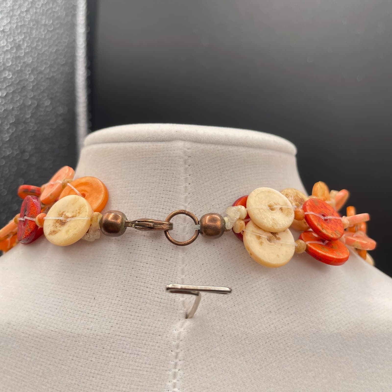 Vintage Multicolor Shell Nugget Nude Dyed Wood Lobster Beaded Necklace - 19" - Thumbnail 6