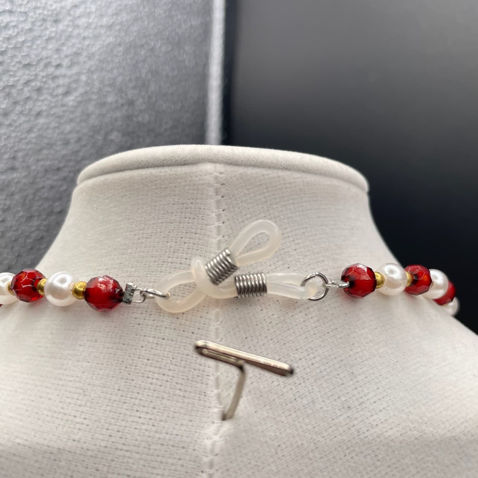 Vintage Red Gold White Faux Pearl & Gemstone Beaded Womens Fashion Jewelry Long - Thumbnail 11