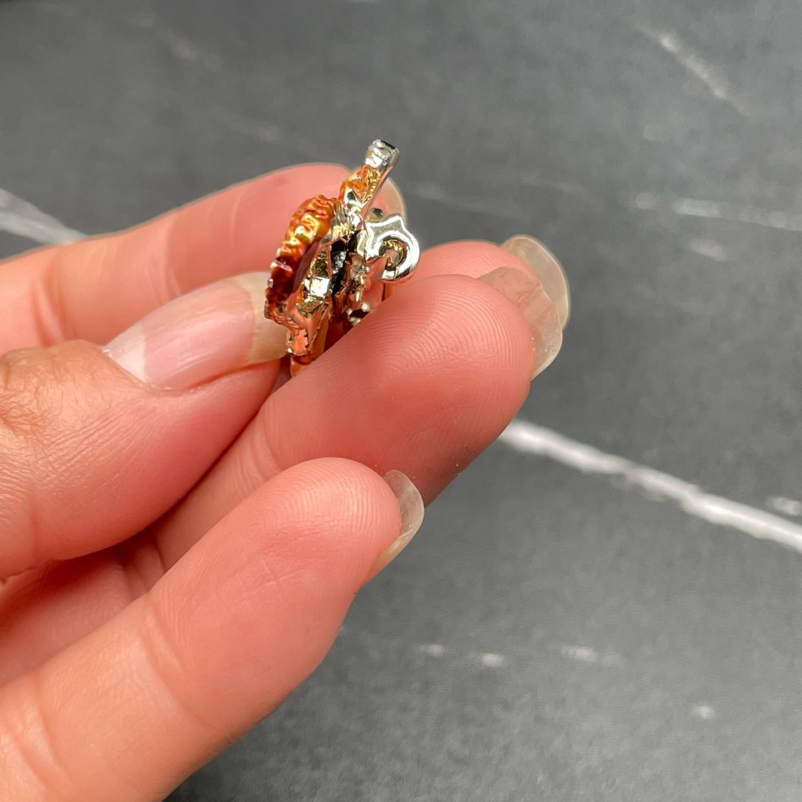 Vintage Orange Painted Alumnium Classic Enamel Crocodile Figure Charm Brooch Pin - Thumbnail 6