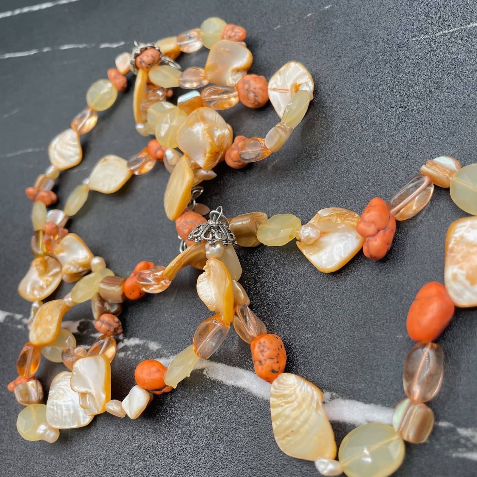Vintage Dyed Mother-of-Pearl Sea Shell Rock Lobster Beaded Necklace - 19" - Thumbnail 17