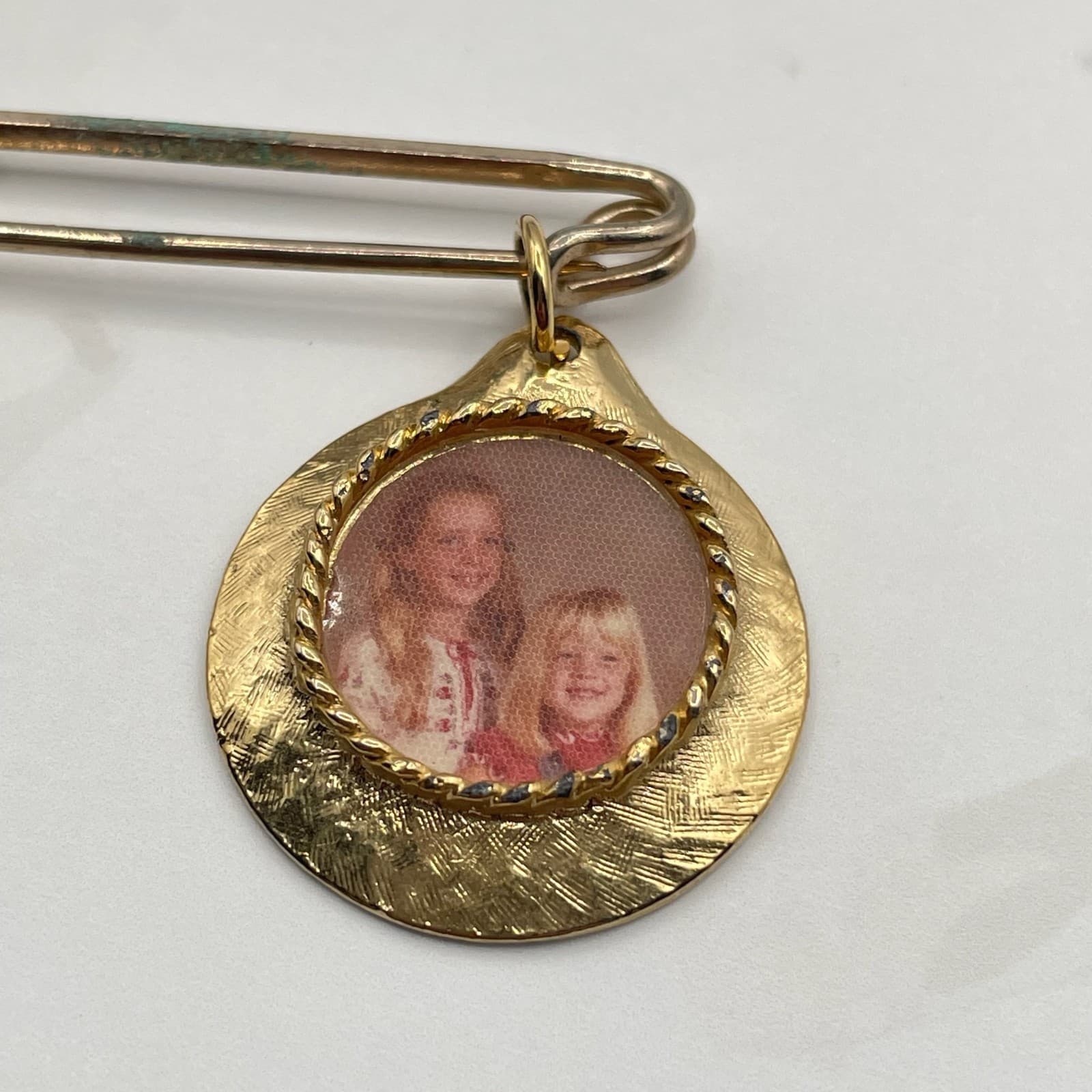 Vintage Gold-Tone Safety Lapel Pin Custom Photo Charm with Picture 60s - Thumbnail 6