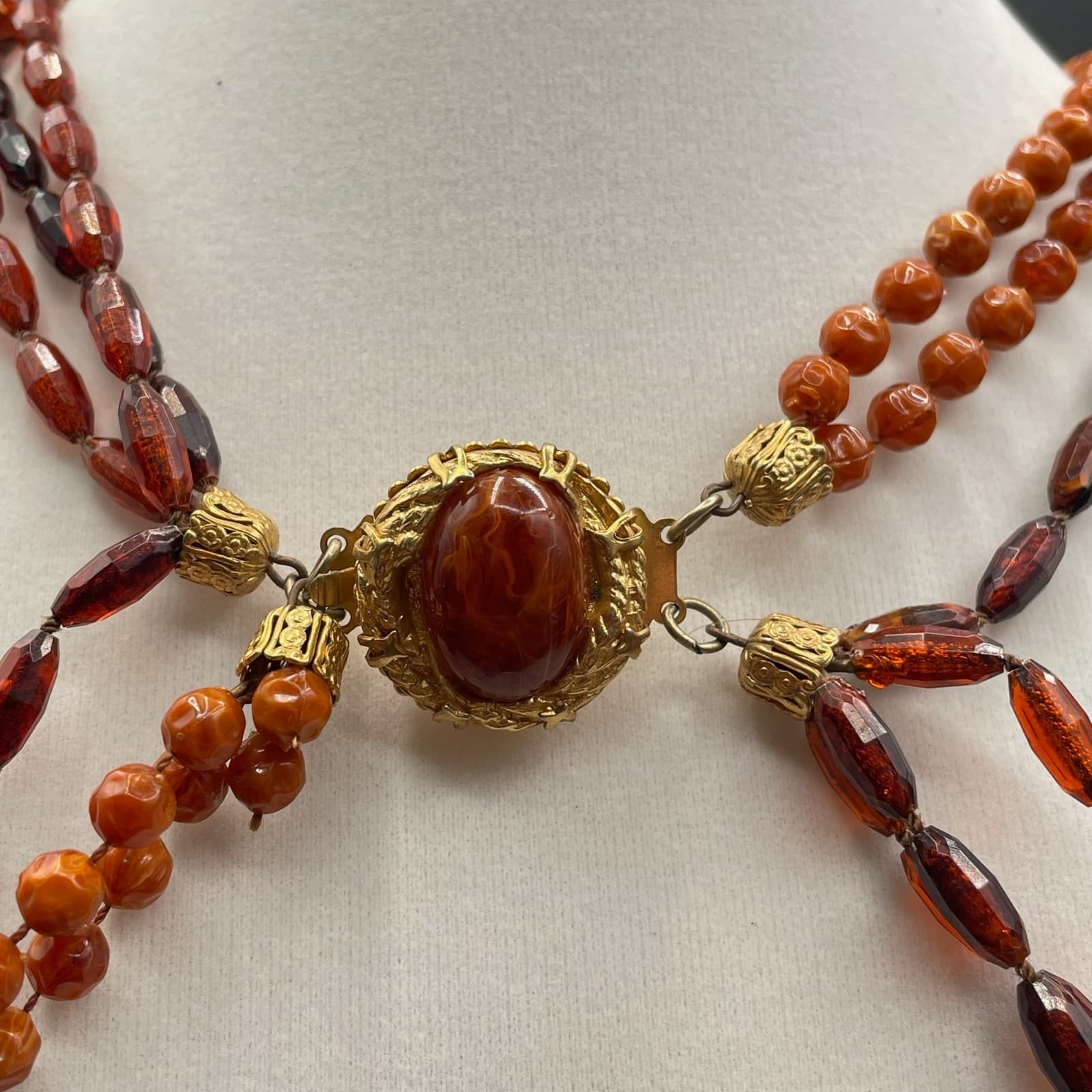 Vintage Amber Stone Gold-Toned Beaded Multi-Strand Classic Convertible Necklace - Thumbnail 10