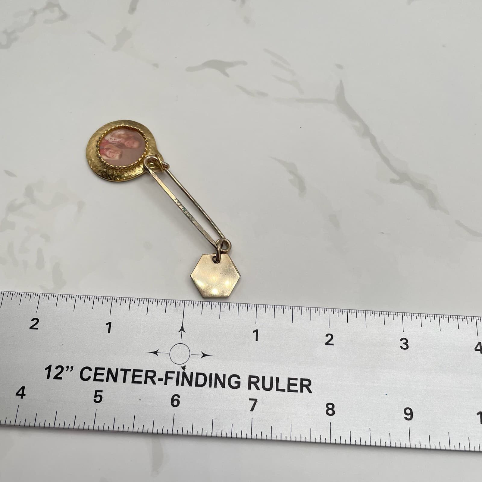 Vintage Gold-Tone Safety Lapel Pin Custom Photo Charm with Picture 60s - Thumbnail 4