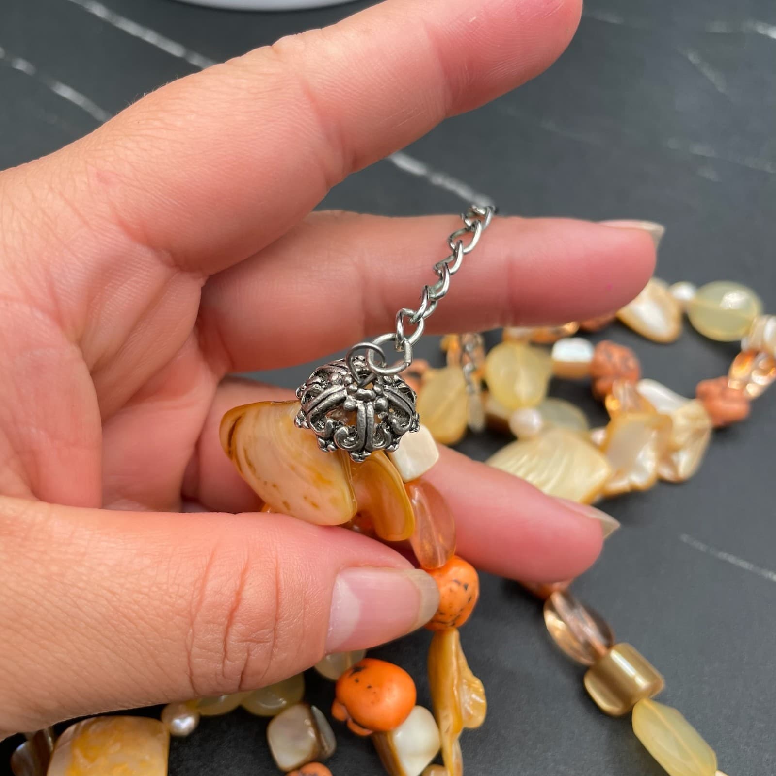 Vintage Dyed Mother-of-Pearl Sea Shell Rock Lobster Beaded Necklace - 19" - Thumbnail 14