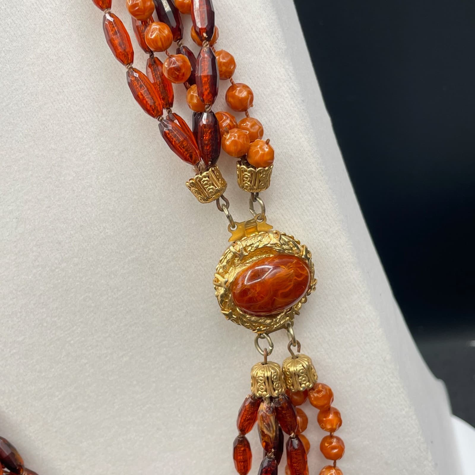 Vintage Amber Stone Gold-Toned Beaded Multi-Strand Classic Convertible Necklace - Thumbnail 14