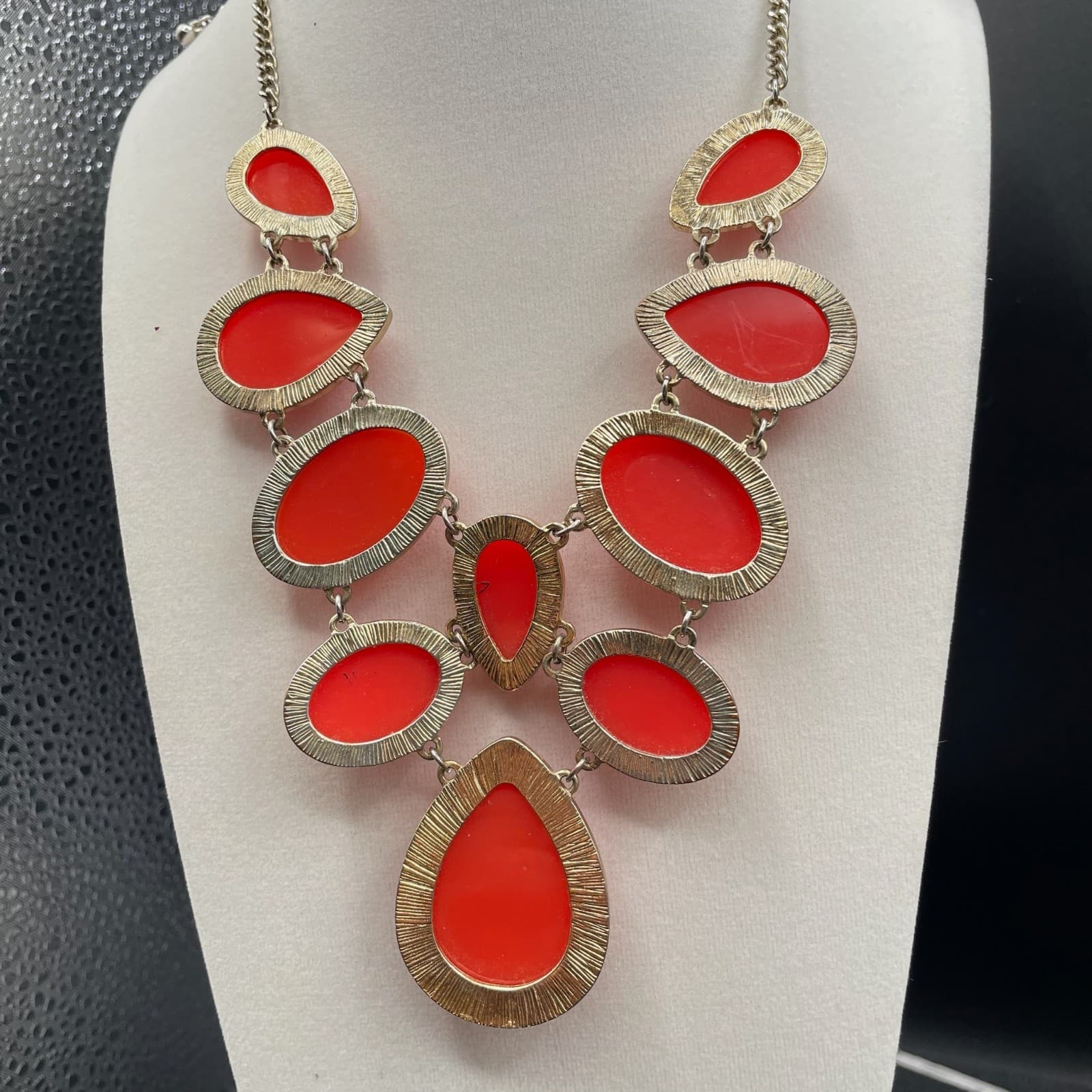 Vintage Handcrafted Orange Teardrop Fashion Bohemian Statement Bib Necklace - Thumbnail 10