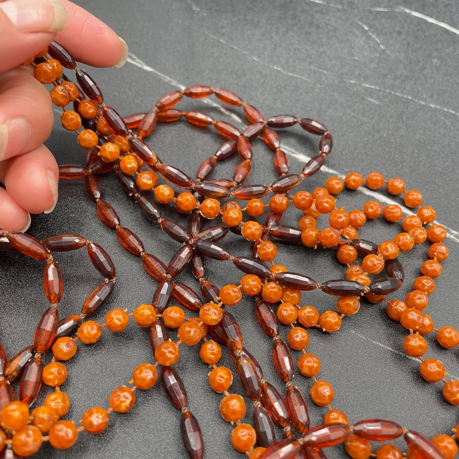 Vintage Amber Stone Gold-Toned Beaded Multi-Strand Classic Convertible Necklace - Thumbnail 4