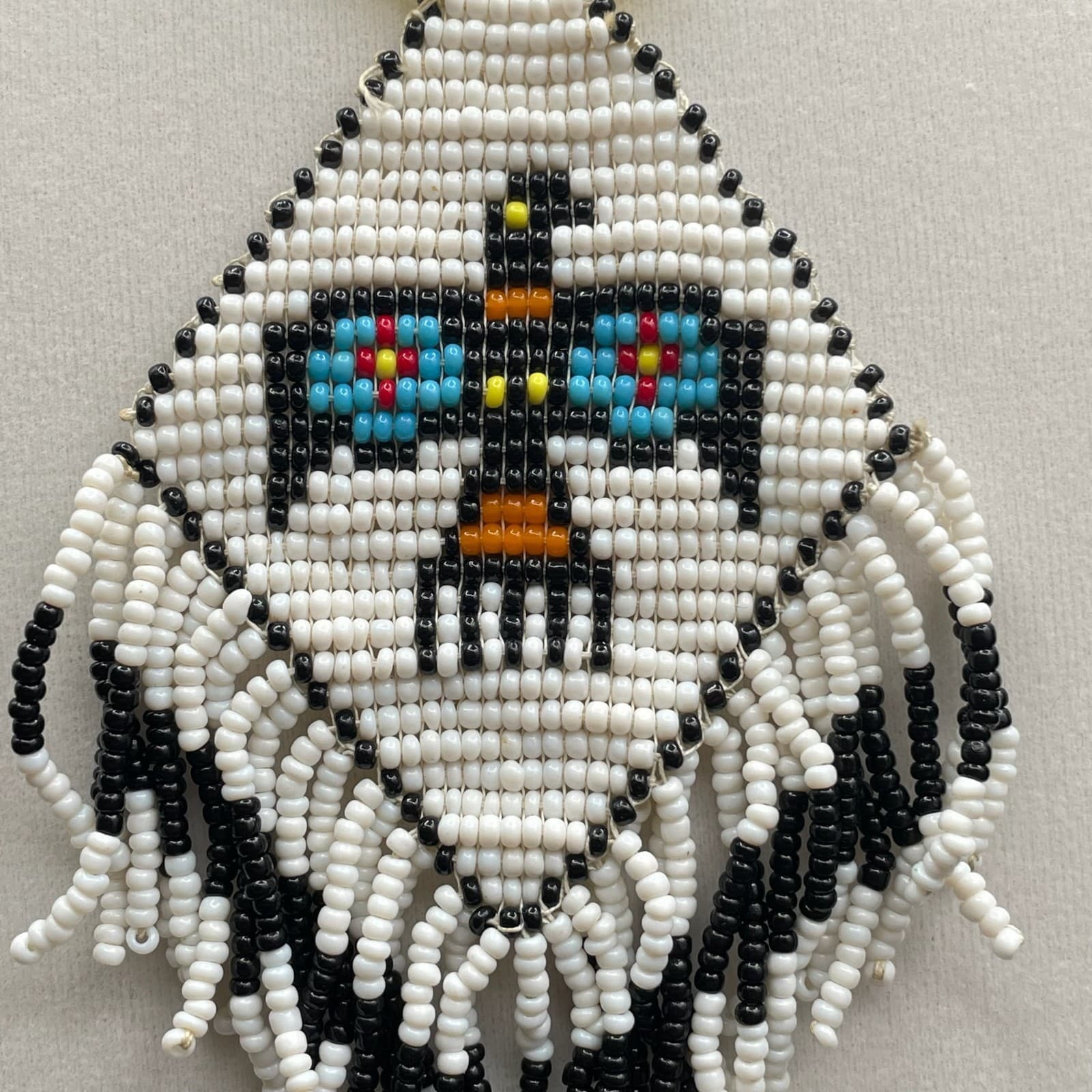 Vintage Glass Wood Thunderbird Motif Traditional Long Seed Beaded Necklace - 22" - Thumbnail 5