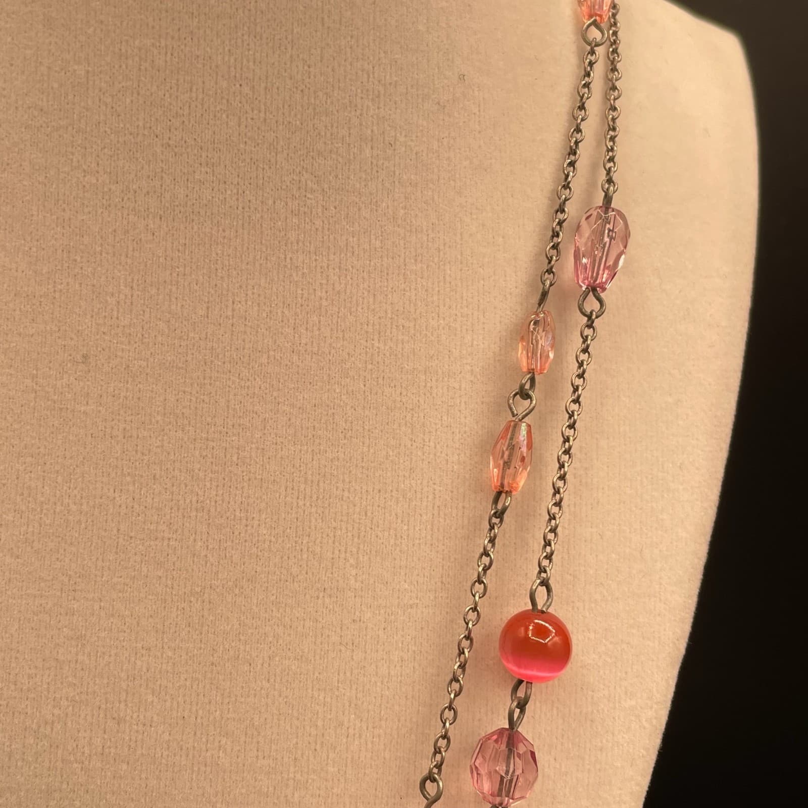 Vintage Pink Faux Pearl Crystal Glass Silver-Tone Classic Beaded Necklace - 30" - Thumbnail 8