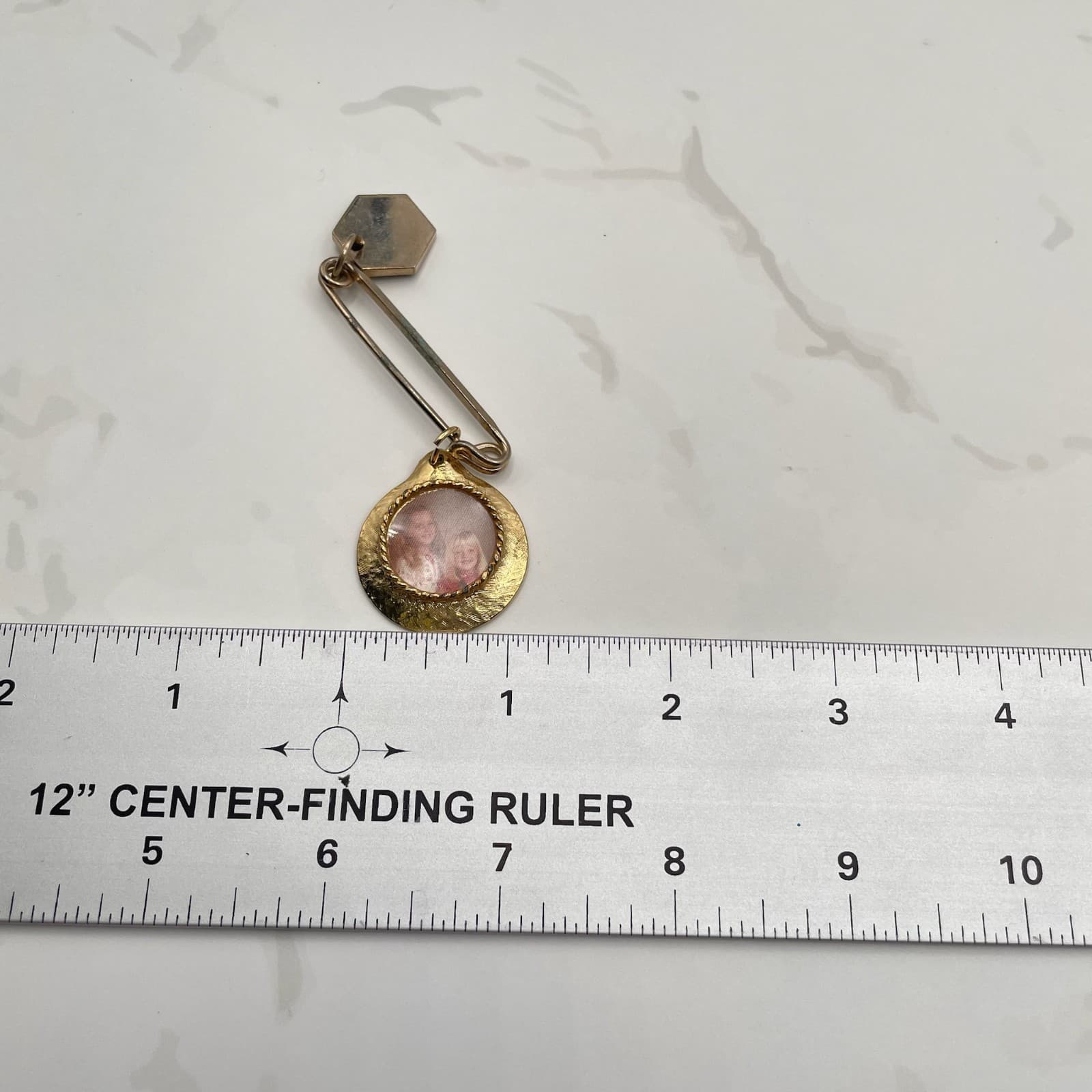 Vintage Gold-Tone Safety Lapel Pin Custom Photo Charm with Picture 60s - Thumbnail 3