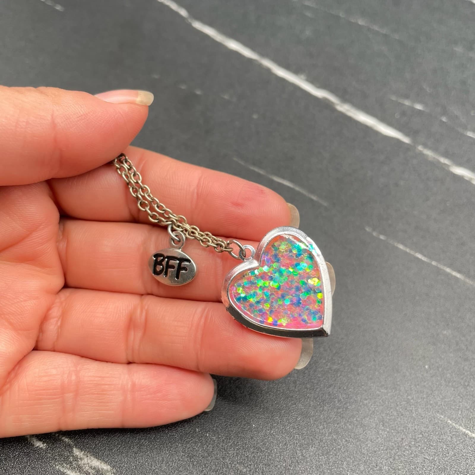 Vintage BFF Gold-Tone Lobster Crayon Glitter Heart Pendant Opening Locket - Thumbnail 3