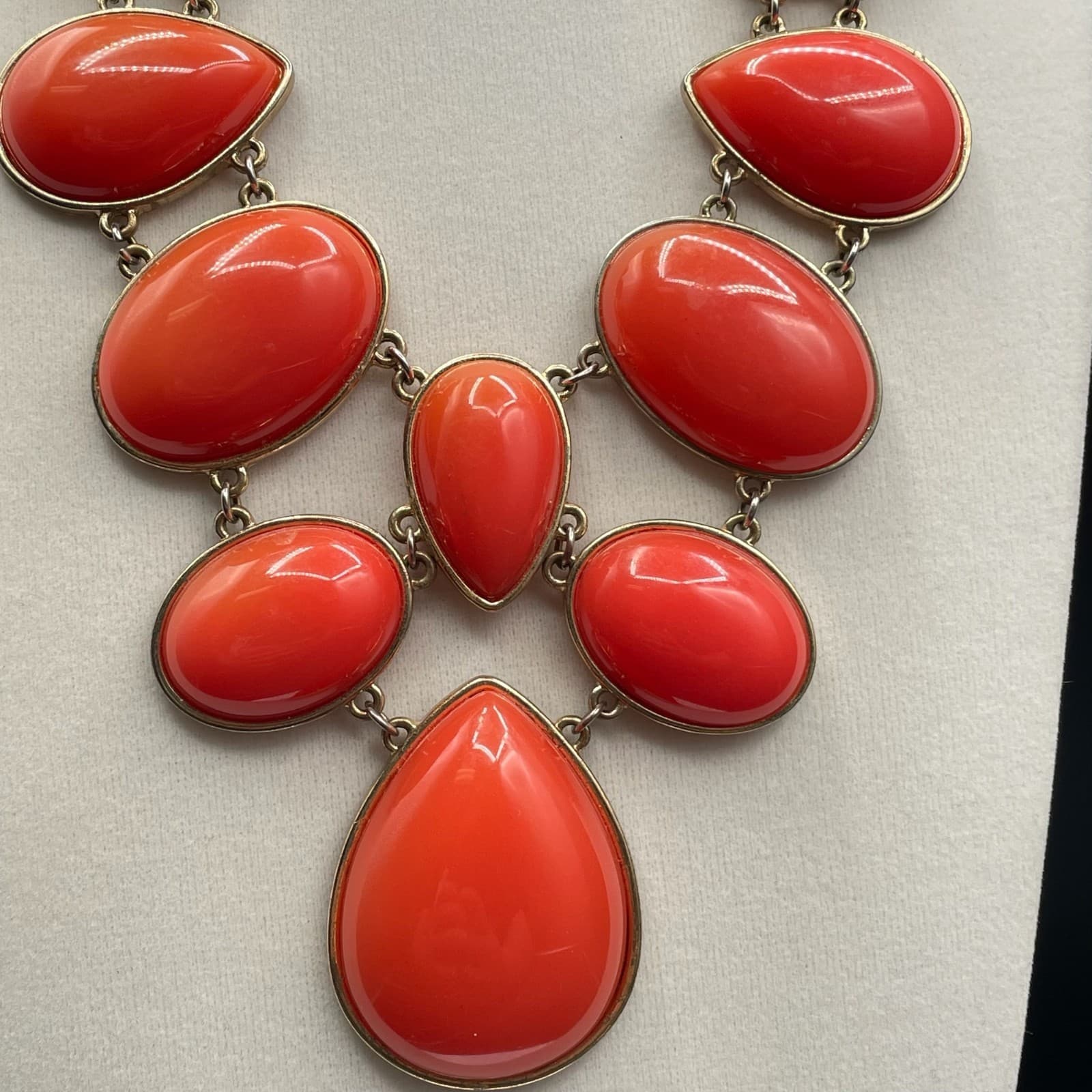 Vintage Handcrafted Orange Teardrop Fashion Bohemian Statement Bib Necklace - Thumbnail 5