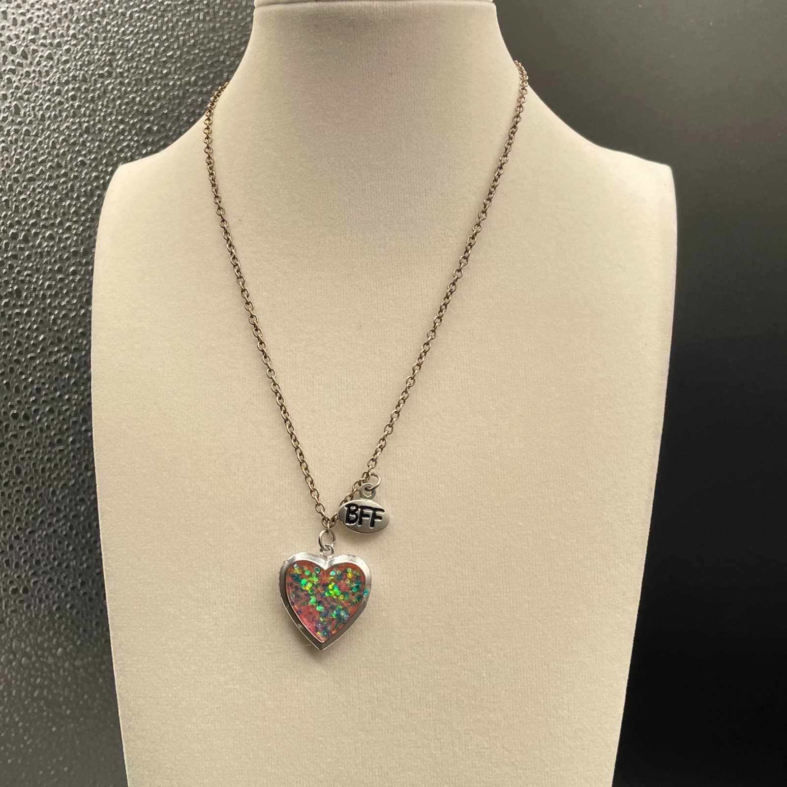 Vintage BFF Gold-Tone Lobster Crayon Glitter Heart Pendant Opening Locket - Thumbnail 8