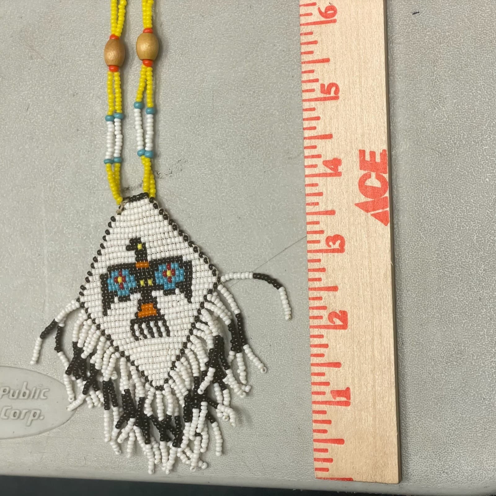 Vintage Glass Wood Thunderbird Motif Traditional Long Seed Beaded Necklace - 22" - Thumbnail 10