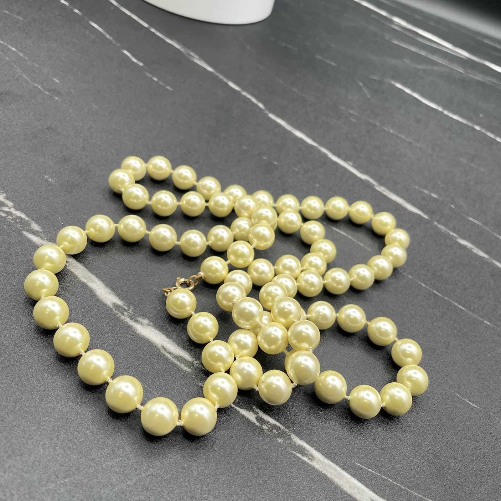 Vintage Gold-Tone Sea Faux Cream Pearl Plastic Lobster Beaded Necklace - 17" - Thumbnail 13