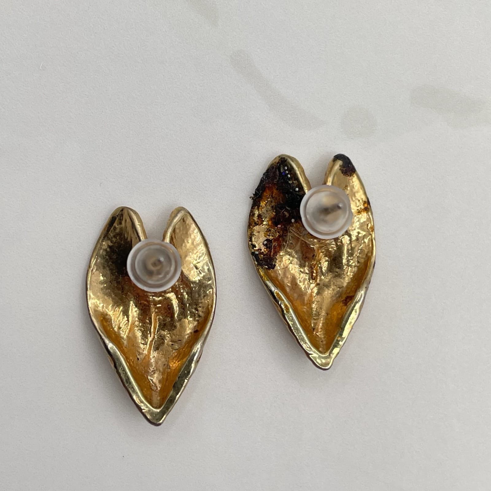 Vintage Gold-Tone Love Heart Puffy Leaf Stud Earrings Fashion Jewelry for Womens - Thumbnail 7