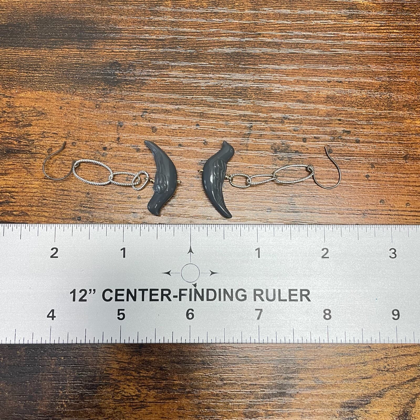 Vintage Gray Resin Bird Earrings Dangle Hook Drop Silver Tone Chain Long - Thumbnail 6