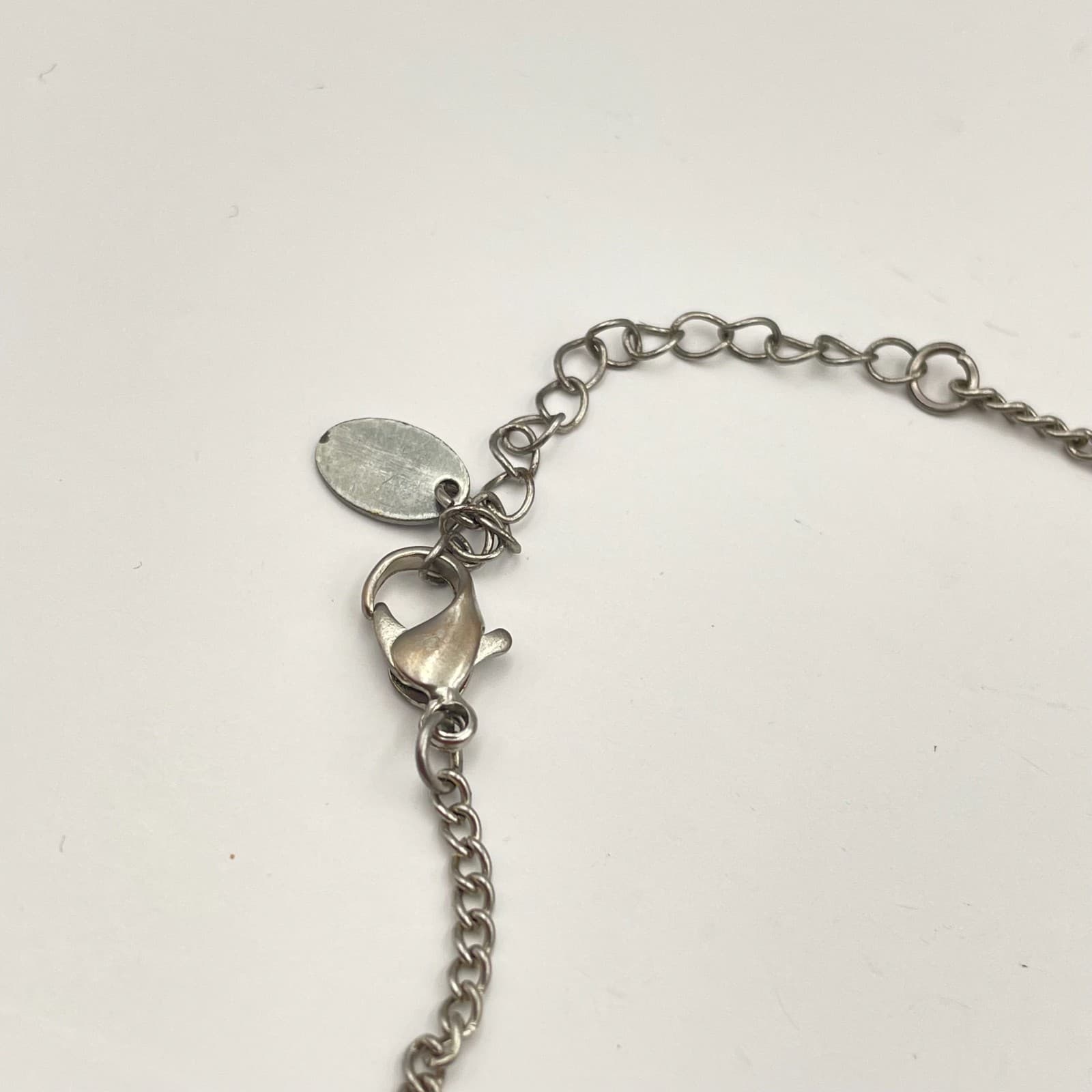 Vintage 80s Silver Peace Sign Charm Bracelet Pink Bead Dainty Hipie Boho Jewelry - Thumbnail 3