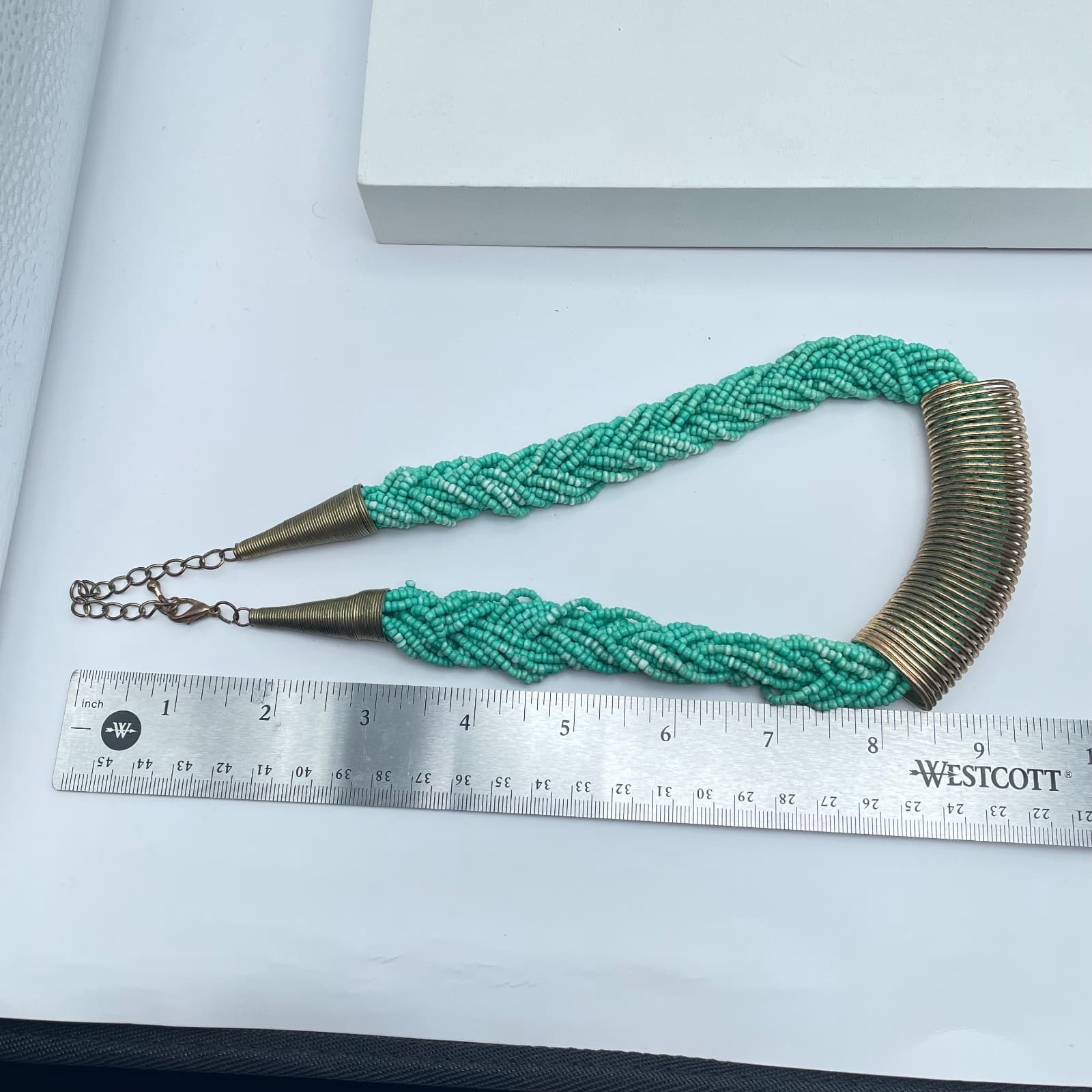 Vintage Y2k Turquoise or mint green braided seed bead statement necklace Jewelry - Thumbnail 8