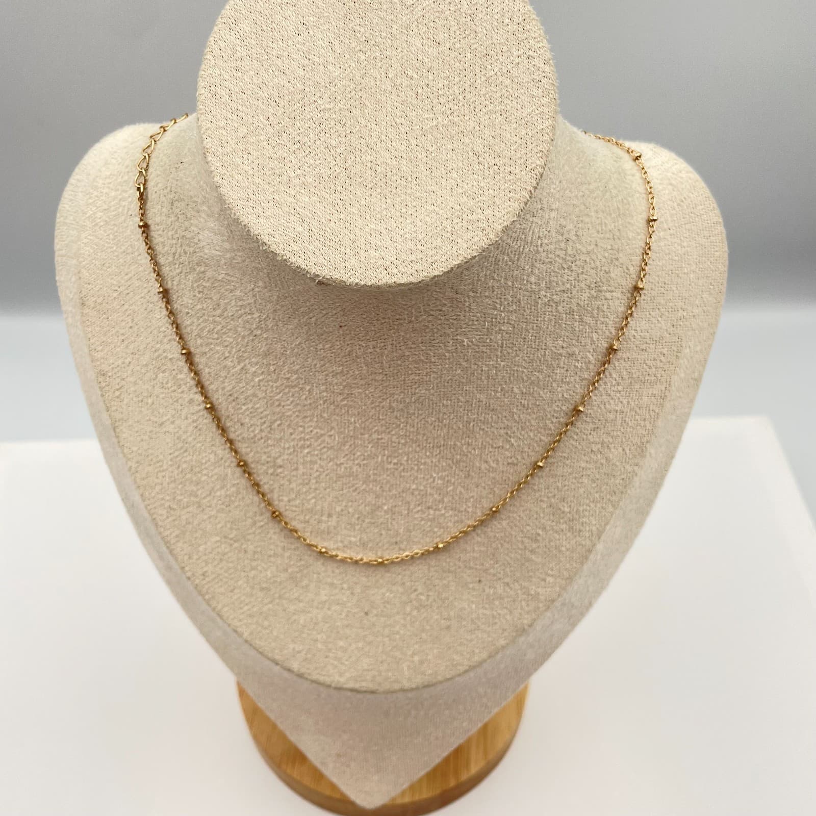 Vintage 90s Gold Fill Satellite Beaded Chain Necklace Dainty Minimalist Jewelry - Image 1