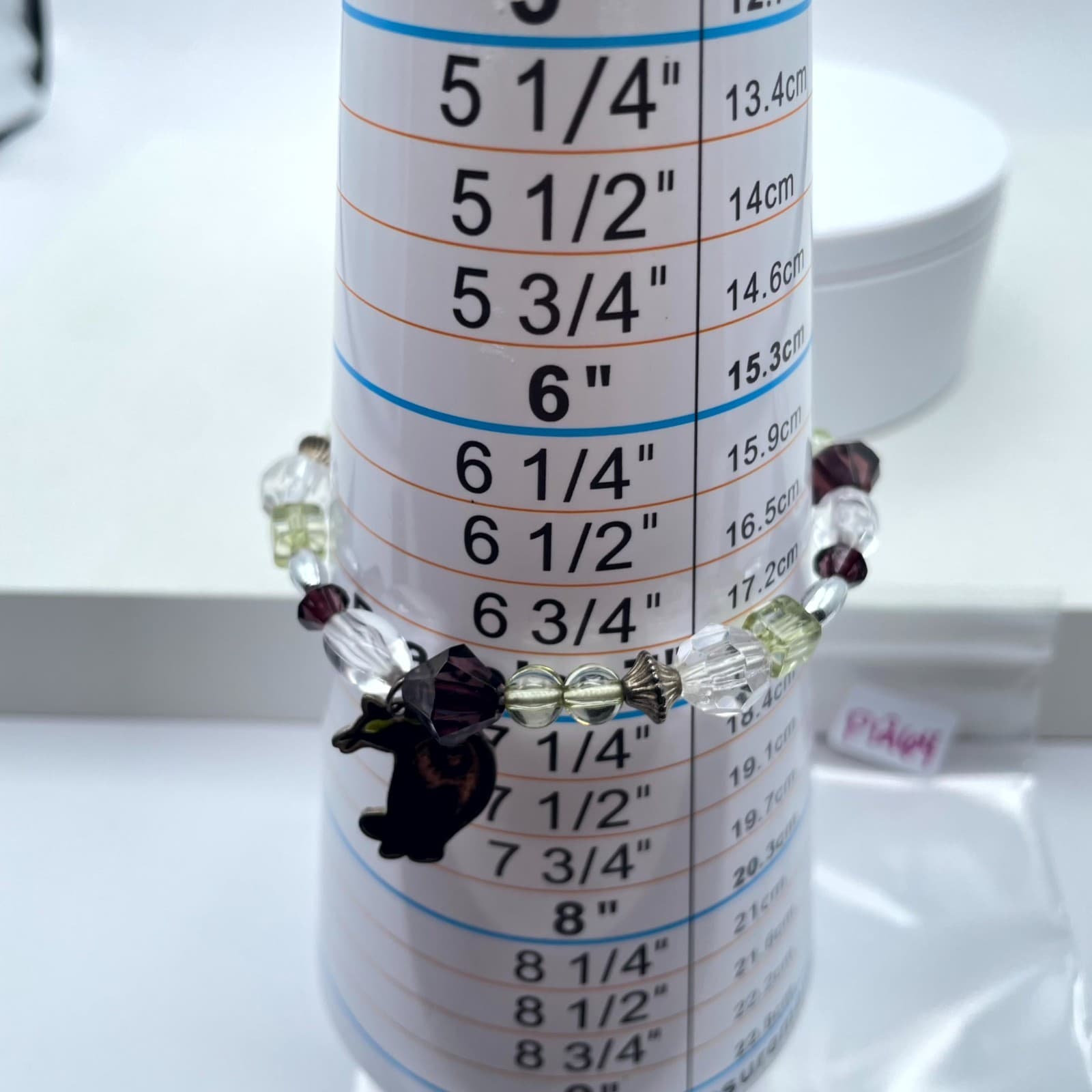 Contemporary Gold-Tone Classic Stretch Faceted Glass Beaded Cat Charm Bracelet - Thumbnail 8