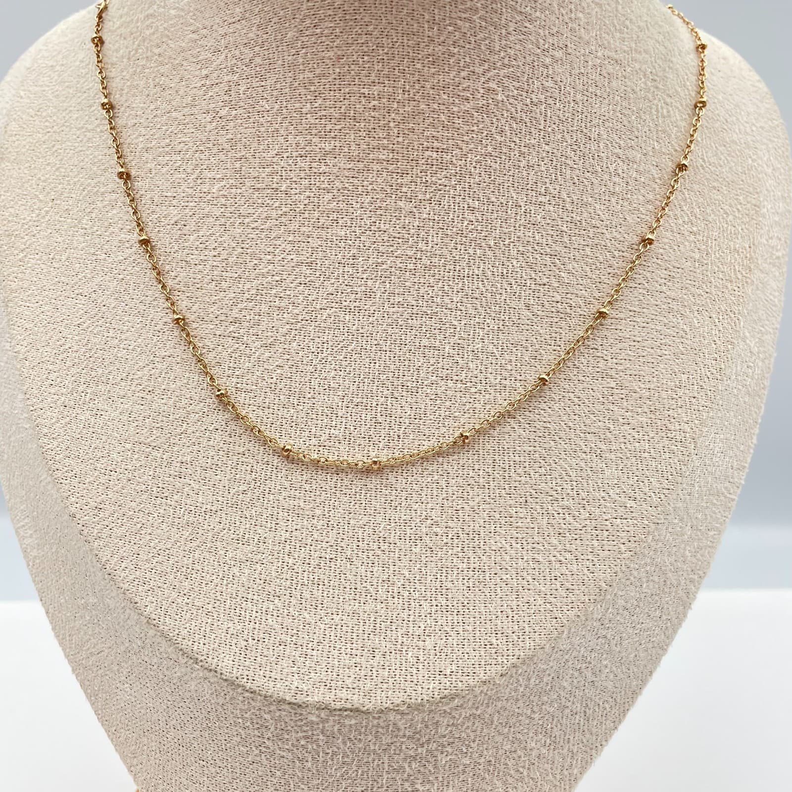 Vintage 90s Gold Fill Satellite Beaded Chain Necklace Dainty Minimalist Jewelry - Thumbnail 2