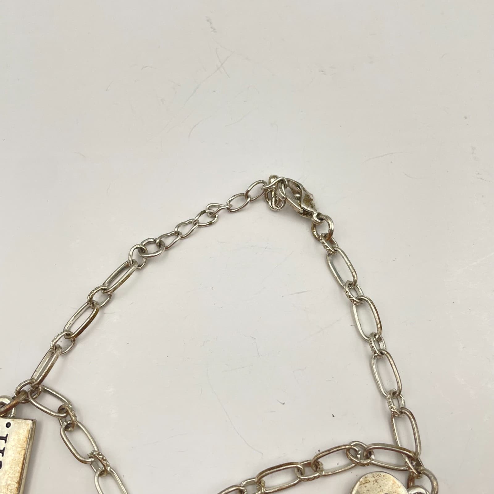 Vintage 90s Silver Charm Bracelet Faith Hope Love Paperclip Chain Dainty Jewelry - Thumbnail 6