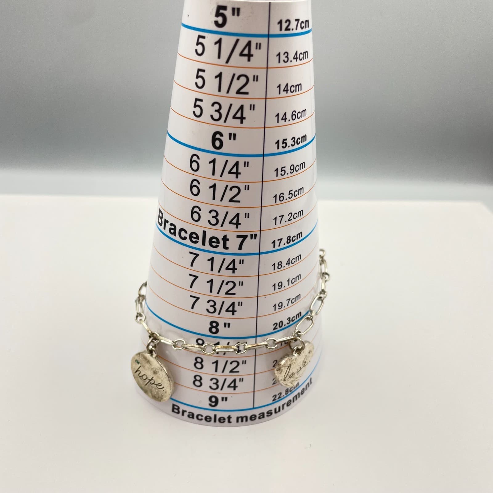 Vintage 90s Silver Charm Bracelet Faith Hope Love Paperclip Chain Dainty Jewelry - Thumbnail 10