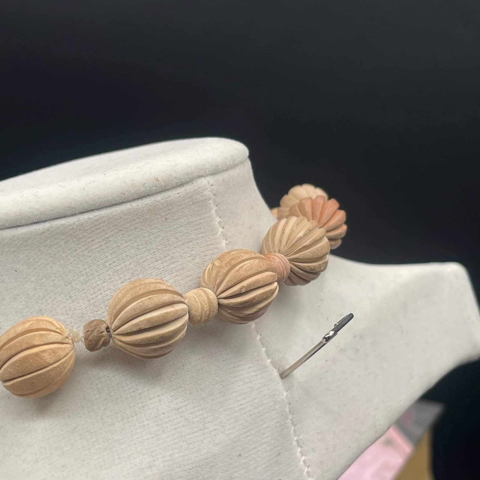 Vintage Beige Religious Terracotta Clay Beaded Cloisonné Cross Pendant Necklace - Thumbnail 10