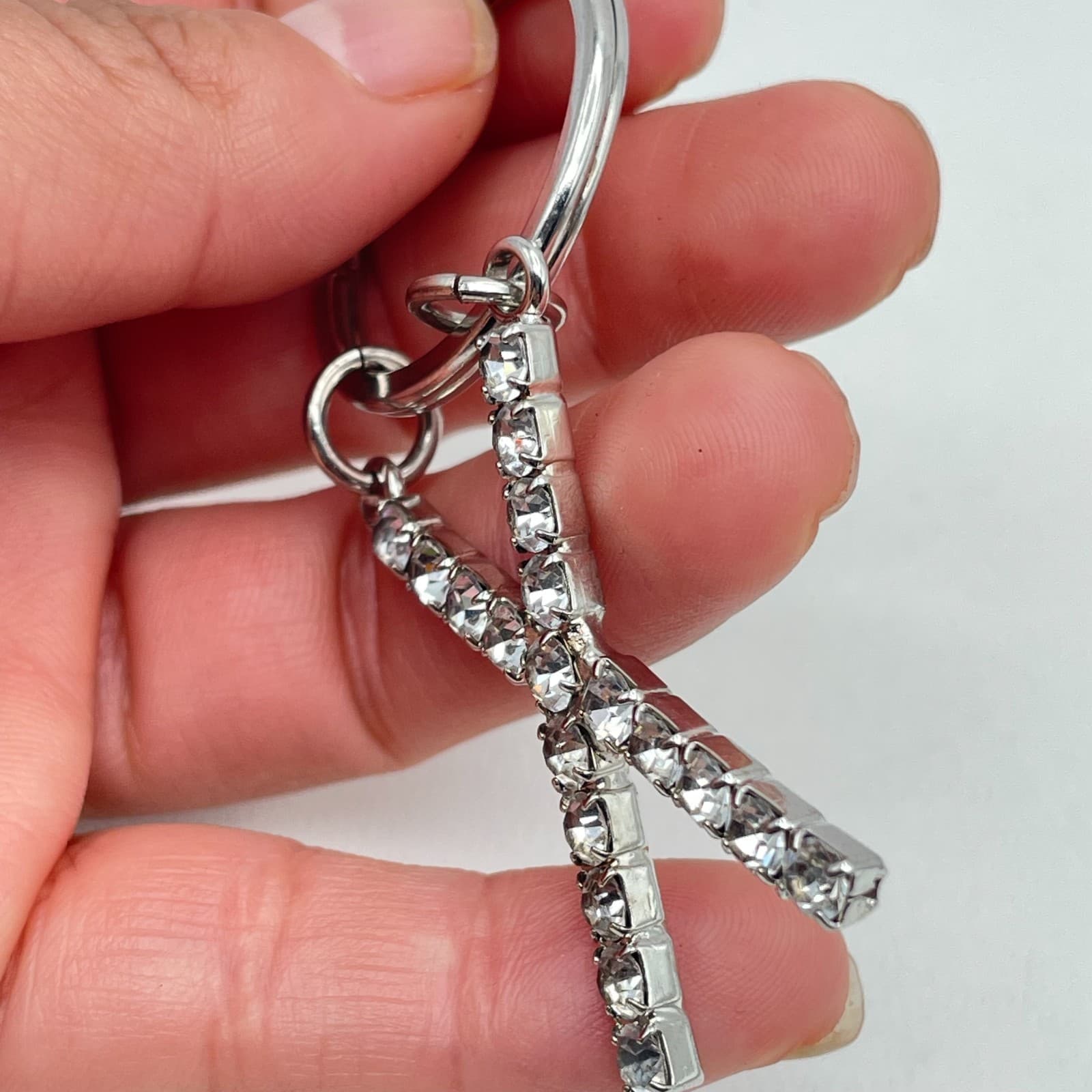 Vintage Silver-Tone Rhinestone-Encrusted Inlaided Initial Letter "X" Keychain - Thumbnail 7