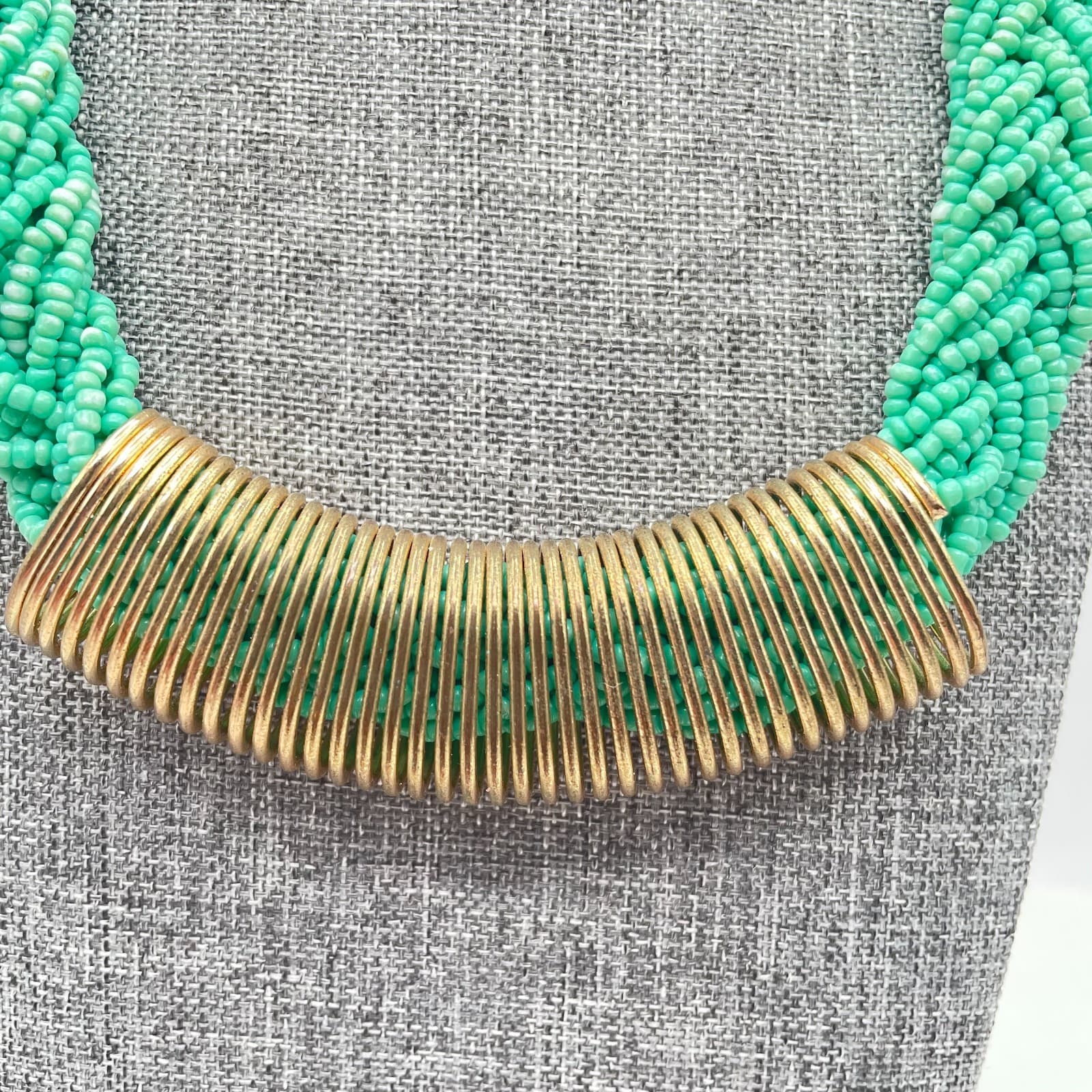 Vintage Y2k Turquoise or mint green braided seed bead statement necklace Jewelry - Thumbnail 5
