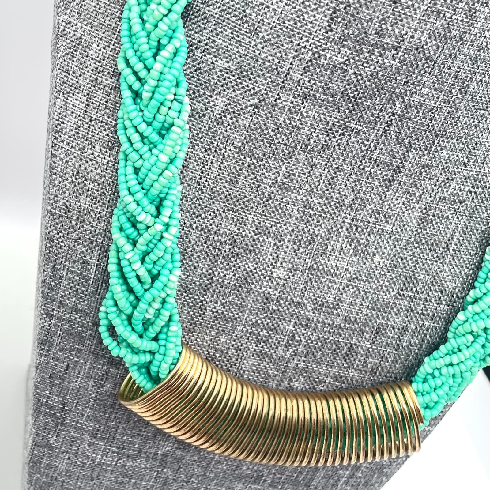 Vintage Y2k Turquoise or mint green braided seed bead statement necklace Jewelry - Thumbnail 4