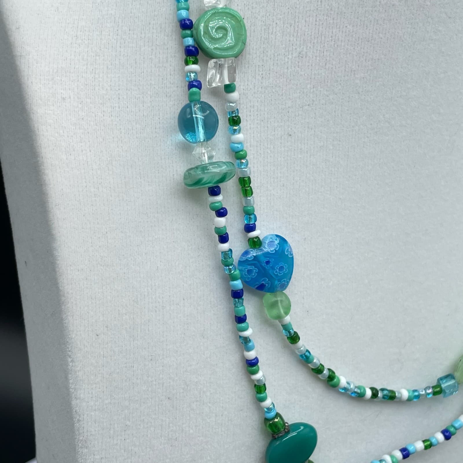 Vintage Teal Fashion Classic African Vinyl Disc Double-Stranded Beaded Necklace - Thumbnail 4