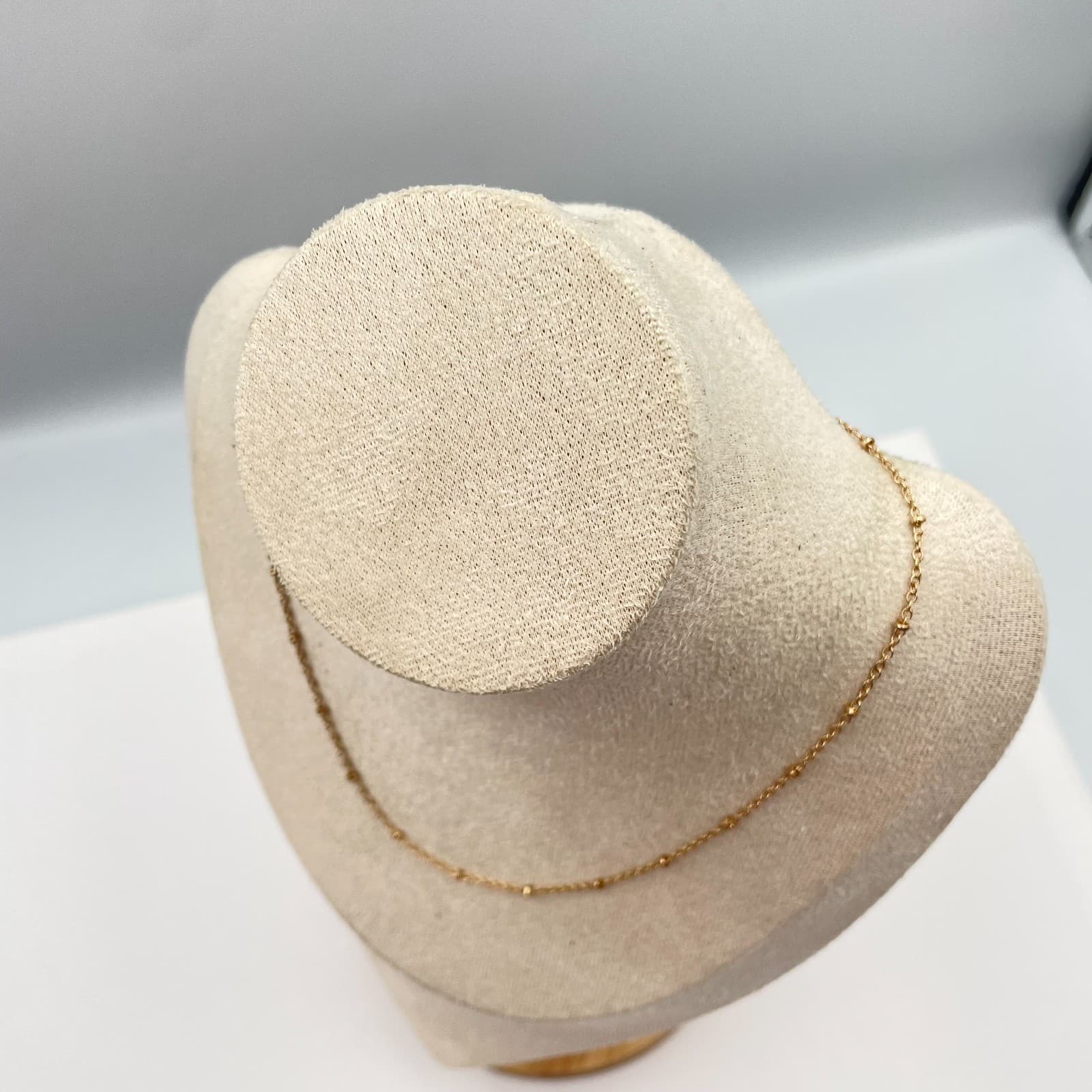 Vintage 90s Gold Fill Satellite Beaded Chain Necklace Dainty Minimalist Jewelry - Thumbnail 6