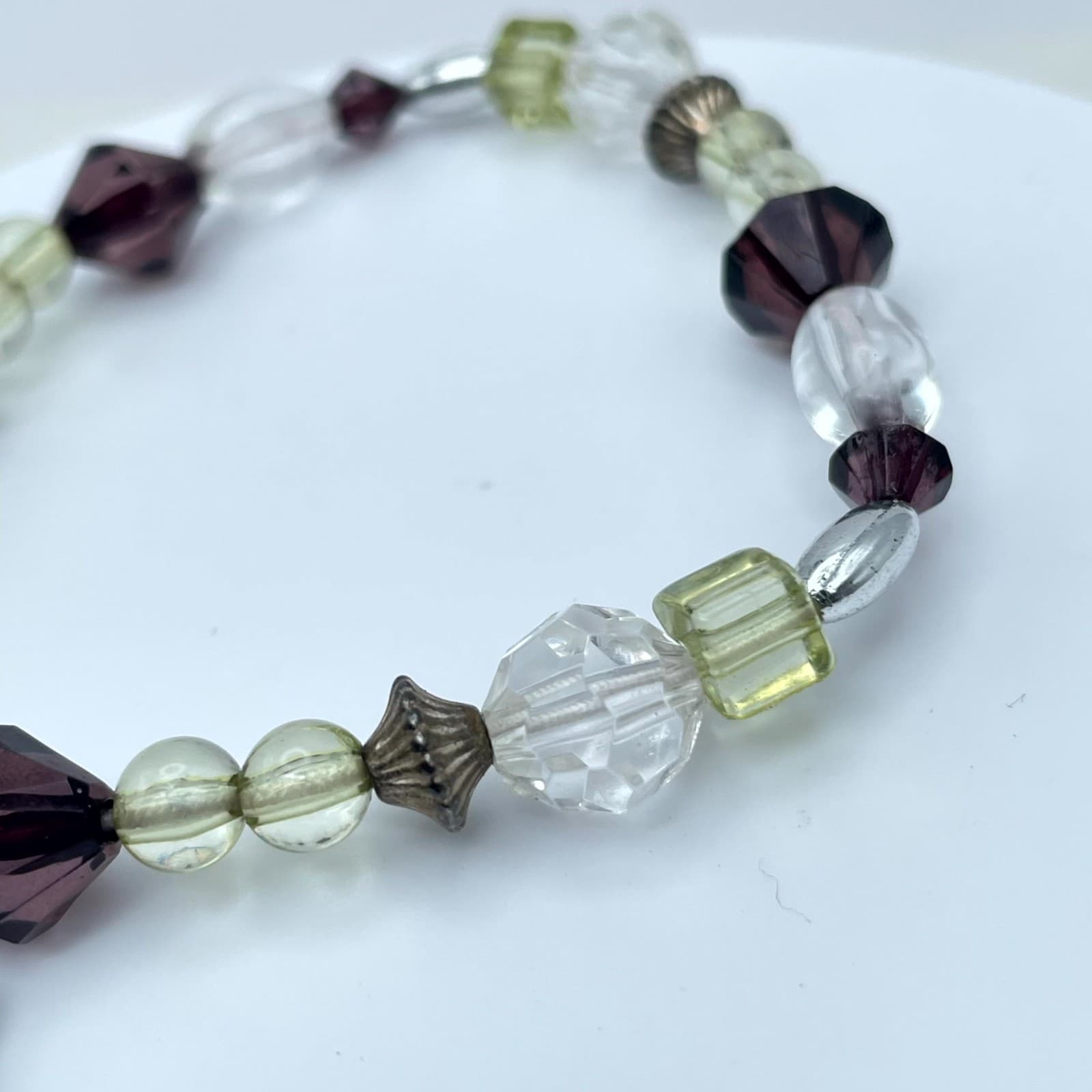 Contemporary Gold-Tone Classic Stretch Faceted Glass Beaded Cat Charm Bracelet - Thumbnail 3