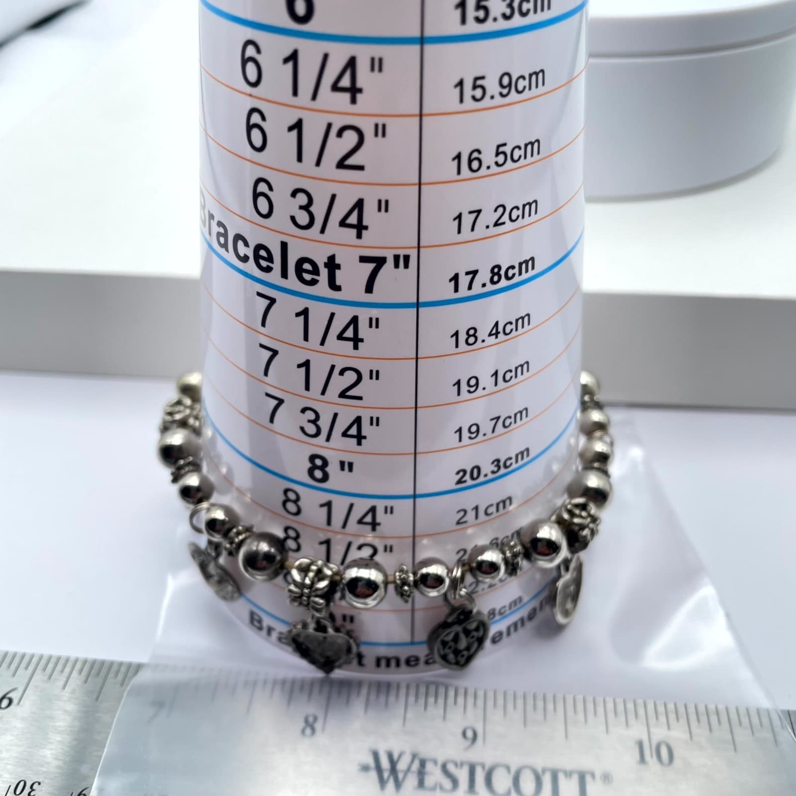 Y2K Bohemiam Silver-Tone Classic Elastic Ruby Shine Heart Multi-Charm Bracelet - Thumbnail 12