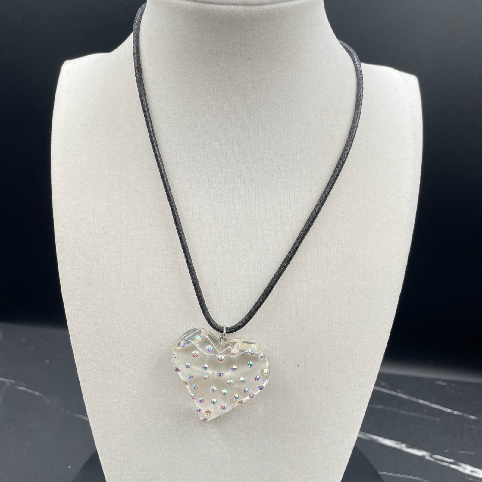 Vera Bradley Silver-Tone Black Cord Faceted Clear Glass Heart Pendant Necklace - Thumbnail 2