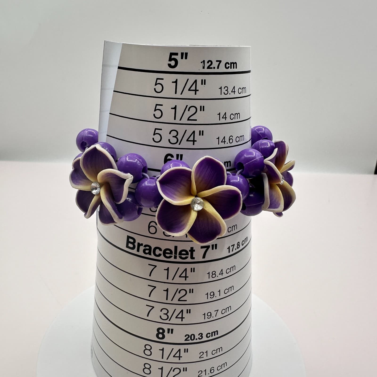 Vintage Y2K Clear Rhinestone Plumeria Floral Beaded Stretch Bracelet Jewelry - Thumbnail 7