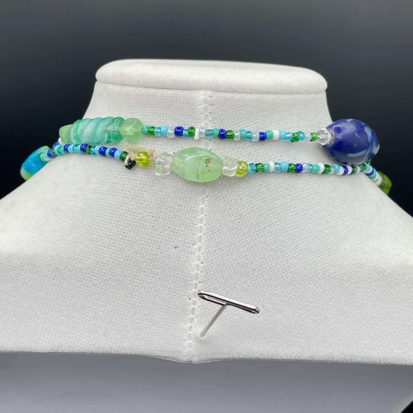 Vintage Teal Fashion Classic African Vinyl Disc Double-Stranded Beaded Necklace - Thumbnail 8