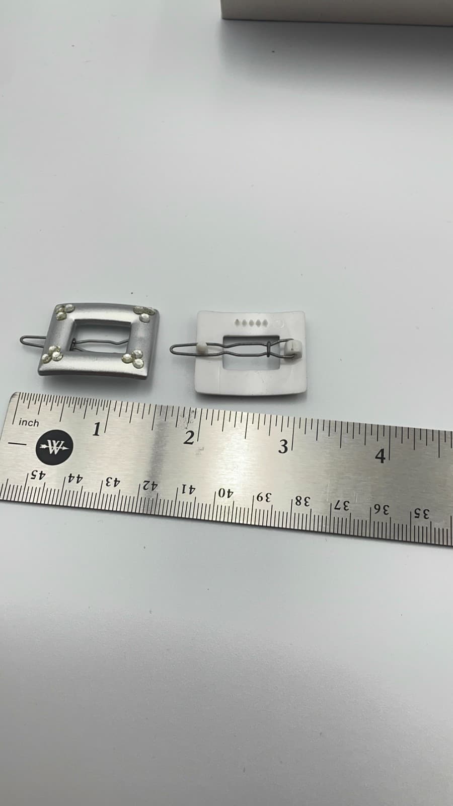 Vintage 70s Silver Rhinestone Square Buckle Slider Hair Clip Pair Style Jewelry - Thumbnail 7