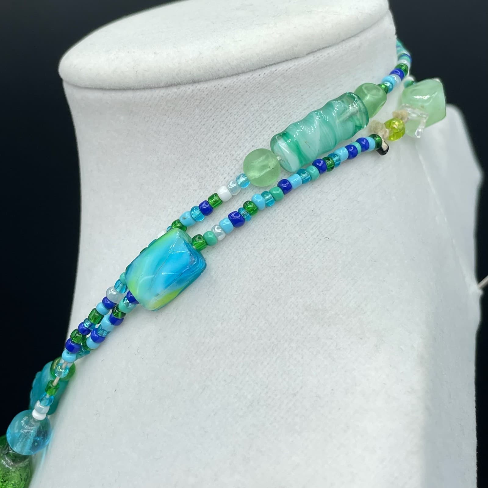 Vintage Teal Fashion Classic African Vinyl Disc Double-Stranded Beaded Necklace - Thumbnail 7