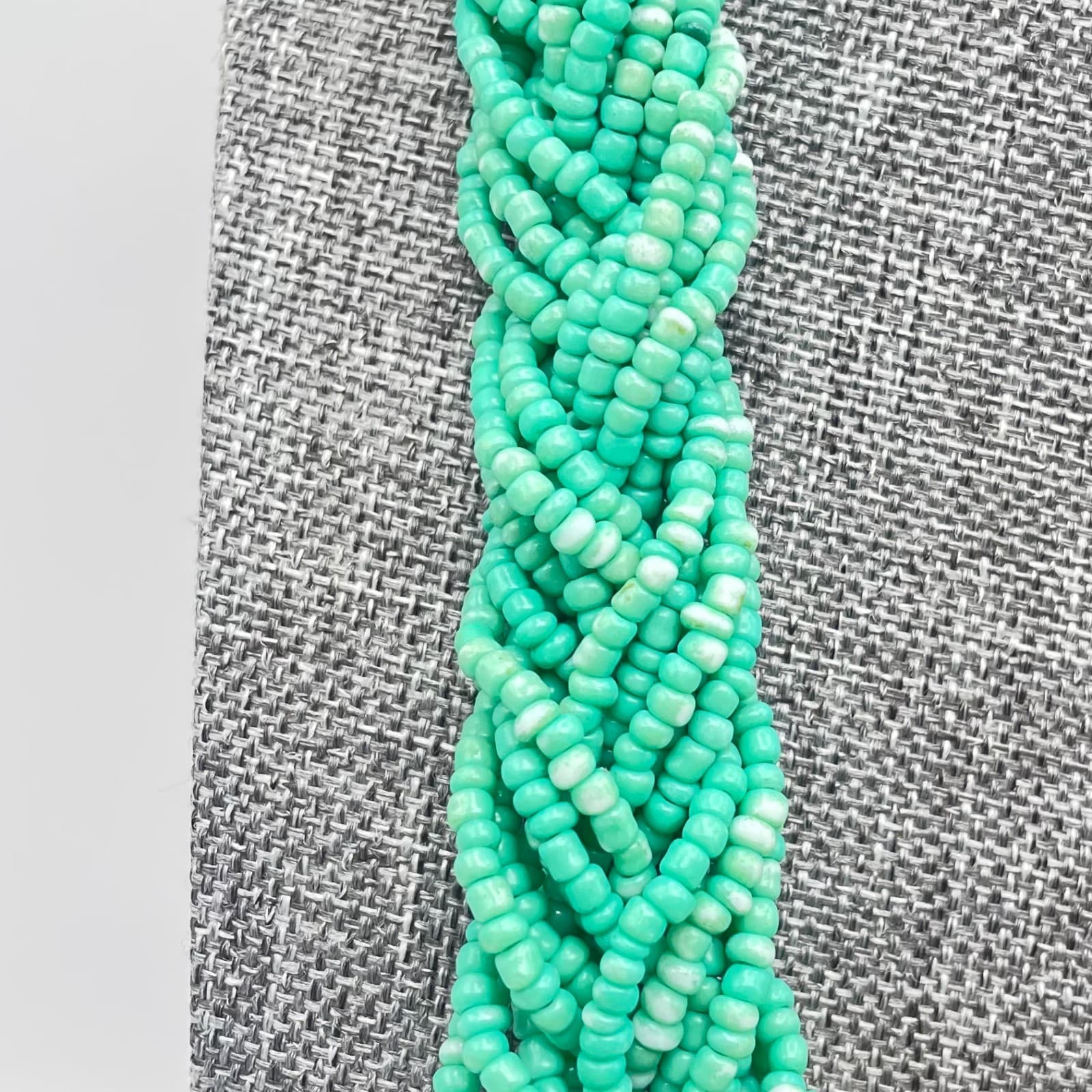 Vintage Y2k Turquoise or mint green braided seed bead statement necklace Jewelry - Thumbnail 6