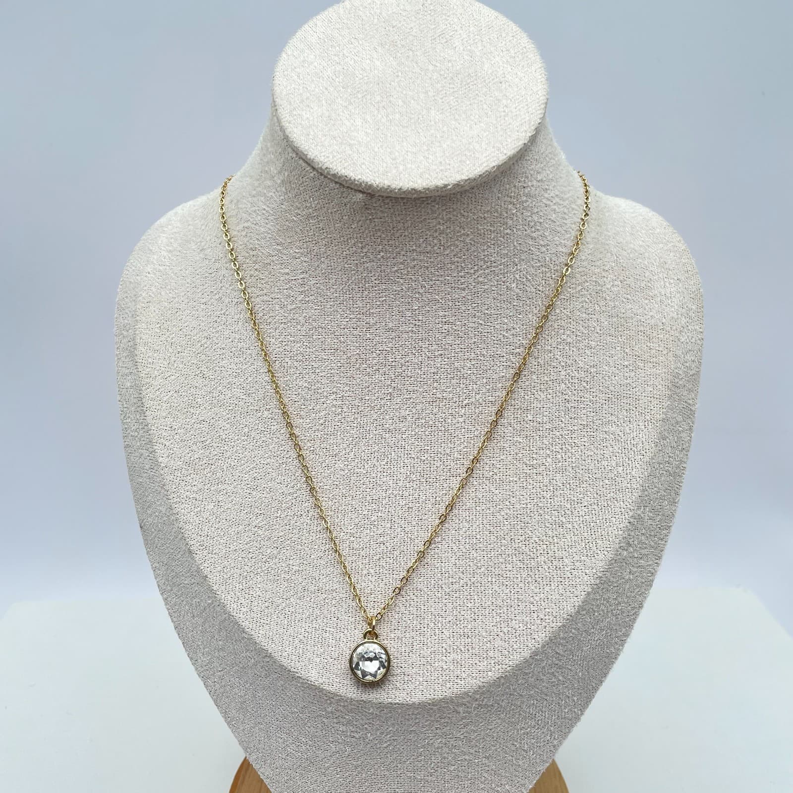 Vintage Y2K Time and Tru Gold Tone Crystal Solitaire Necklace Fashion Jewelry - Thumbnail 5