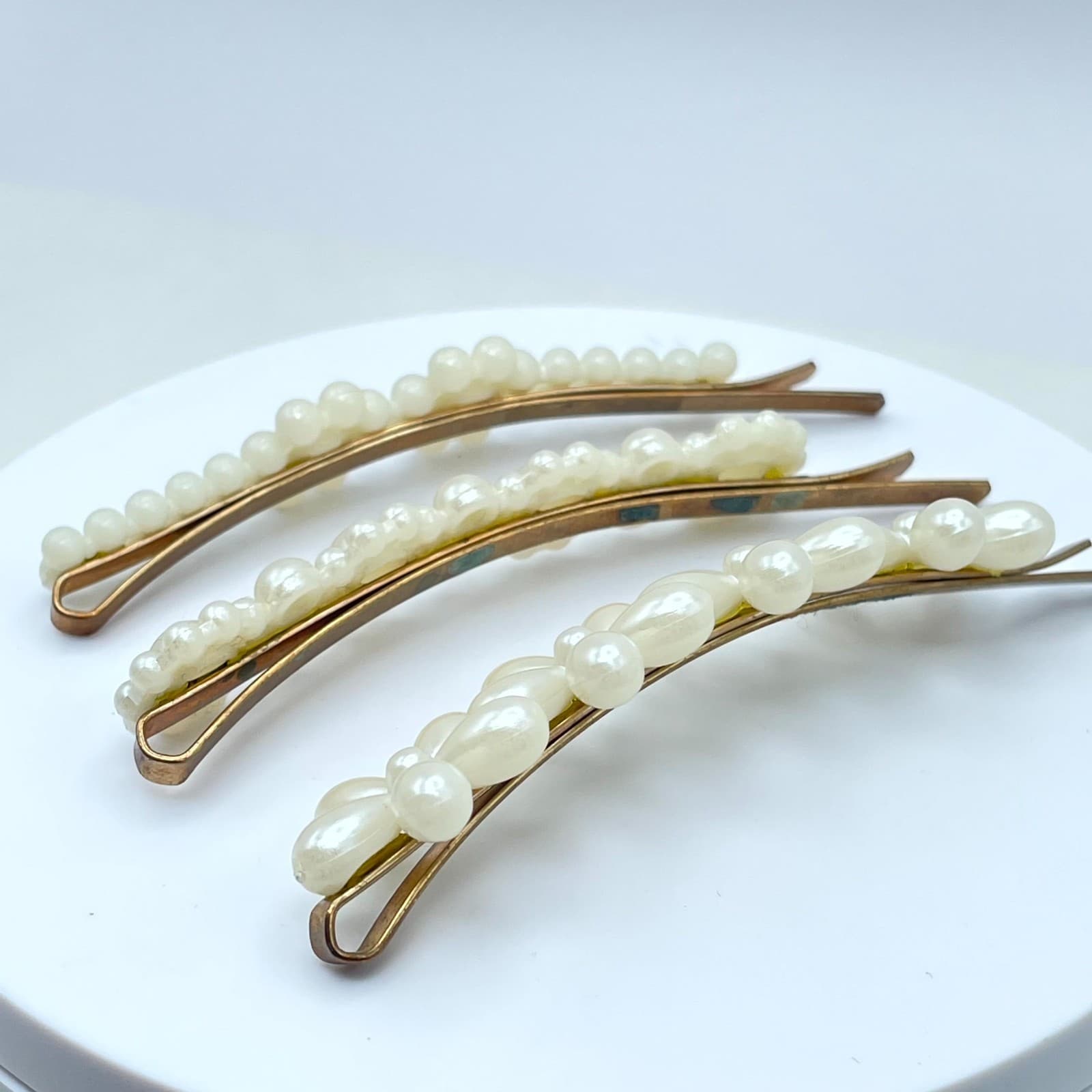 Vintage 3 Classic Faux Mother Of Pearls Floral Beaded Bobby Pin Hair Clips set - Thumbnail 12