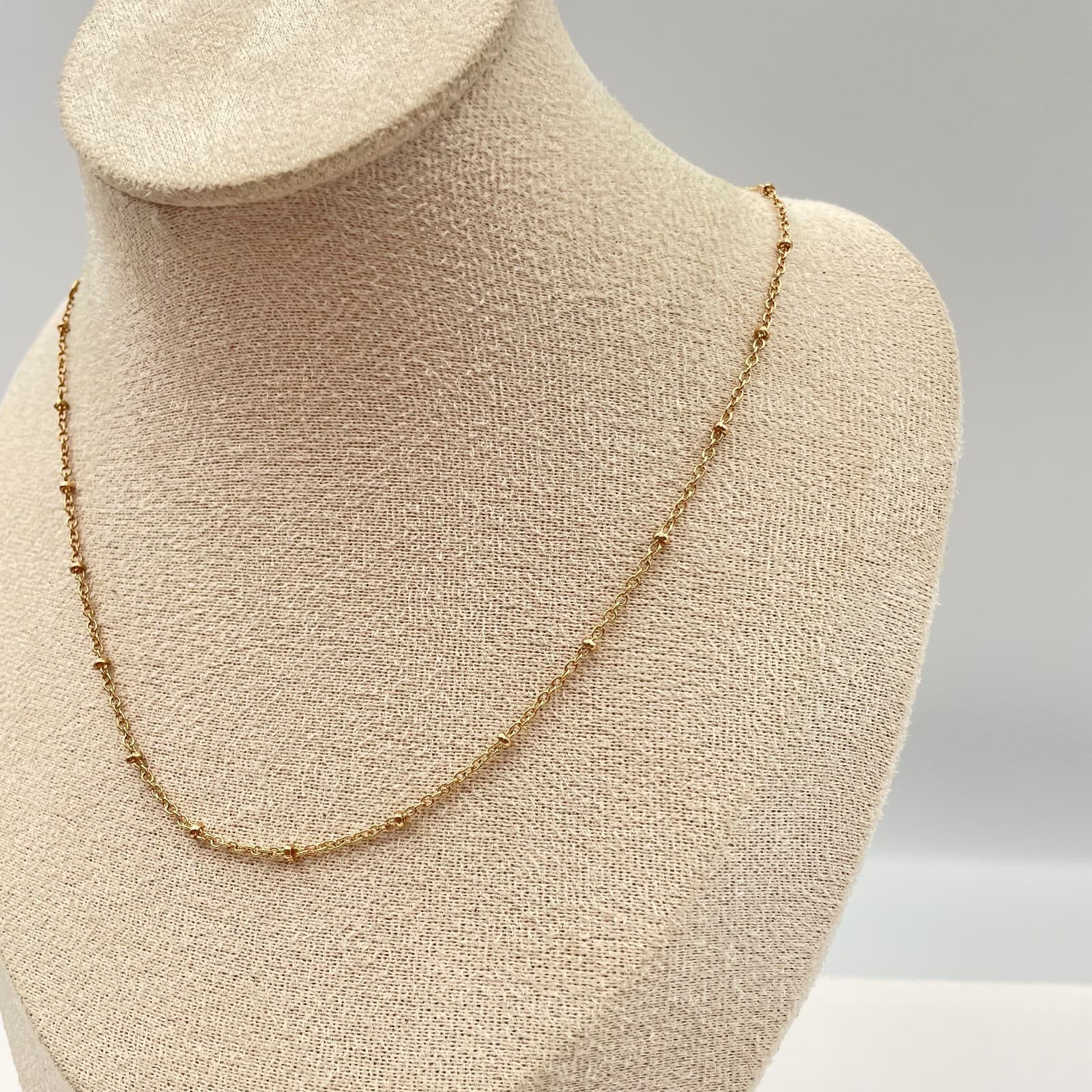Vintage 90s Gold Fill Satellite Beaded Chain Necklace Dainty Minimalist Jewelry - Thumbnail 4